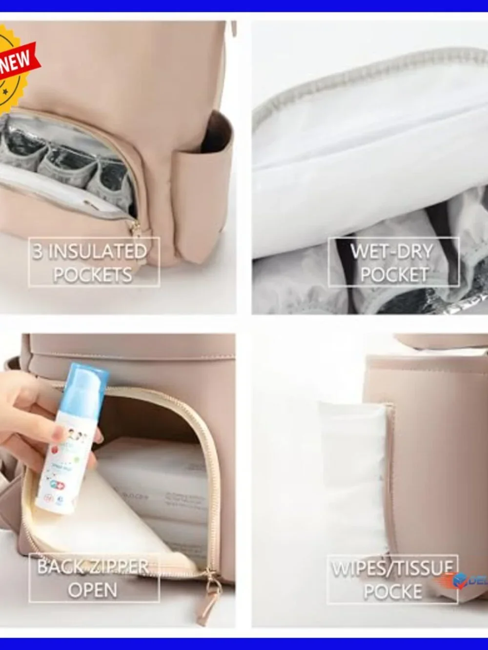Large 35L Faux Leather Diaper Backpack with Waterproof Pockets & Changing Pad